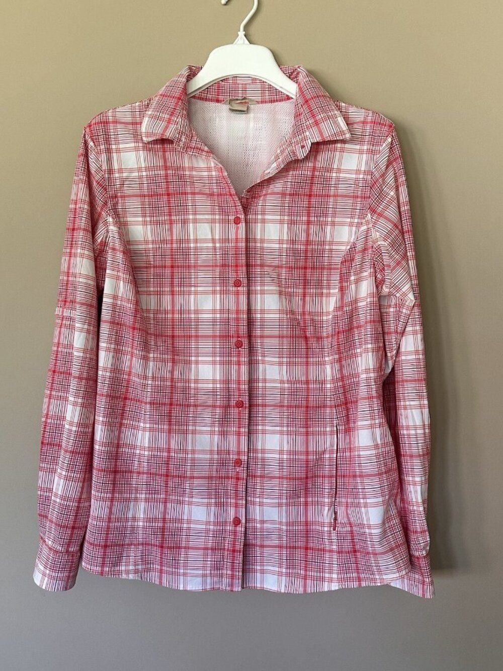 Duluth Women L Flex Sidewinder Red Shirt Zip Pocket Vented Hiking Outdoor Fishin